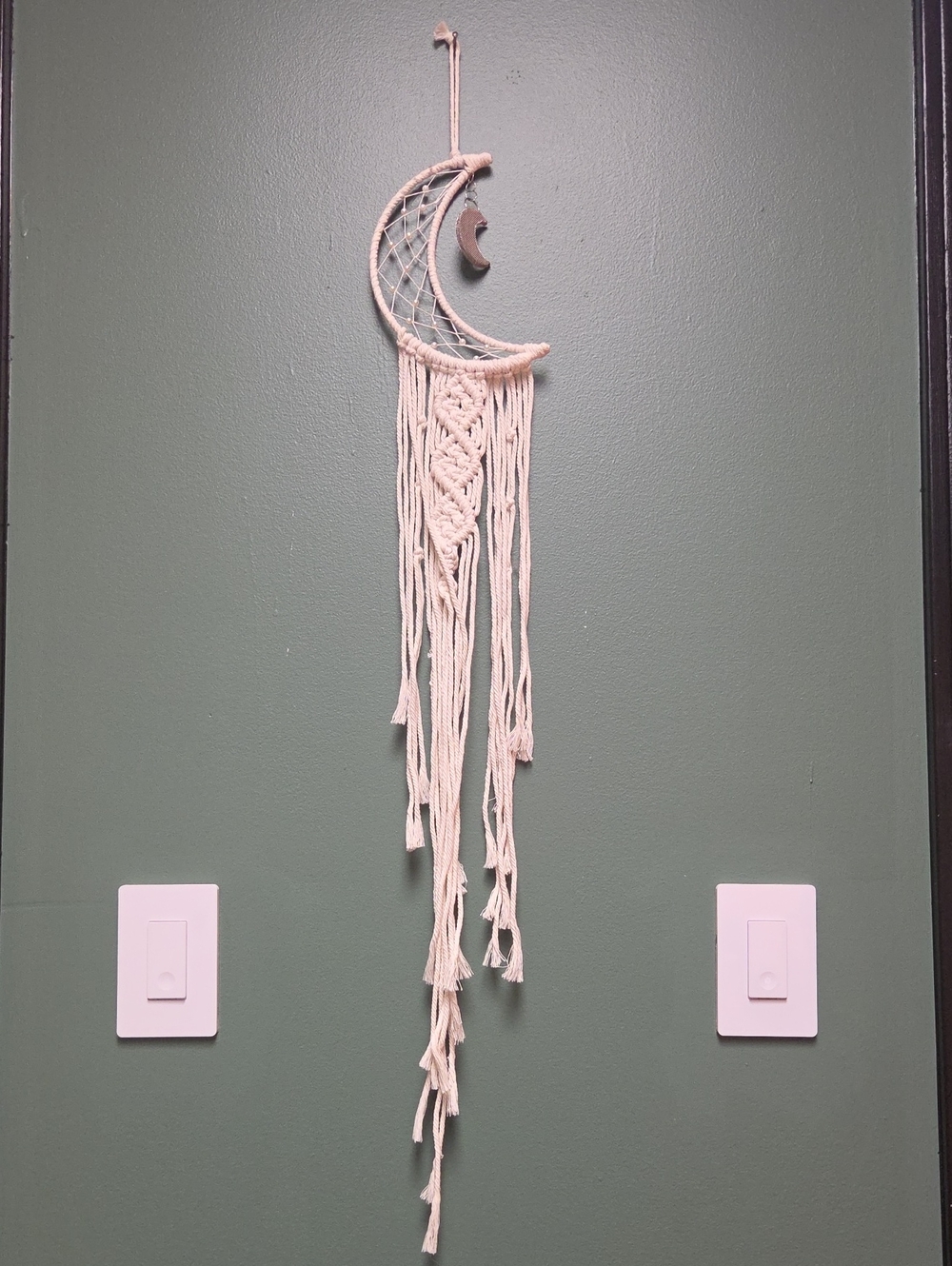 Handmade Cream Moon Macrame Wall Hanging- About 3 Feet Long